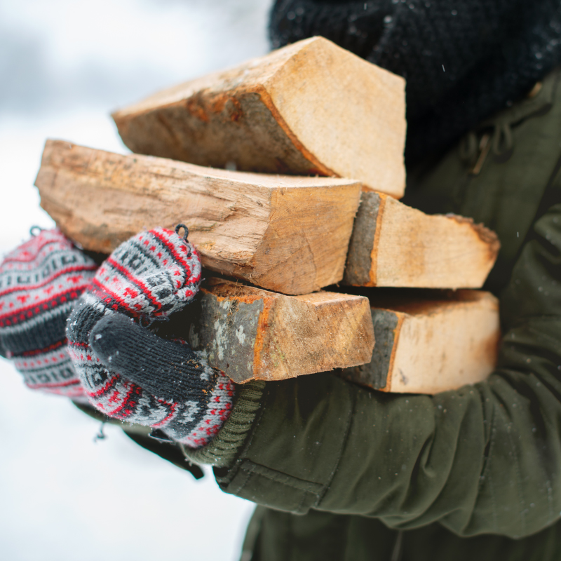 Close Up of Person Holding Firewood