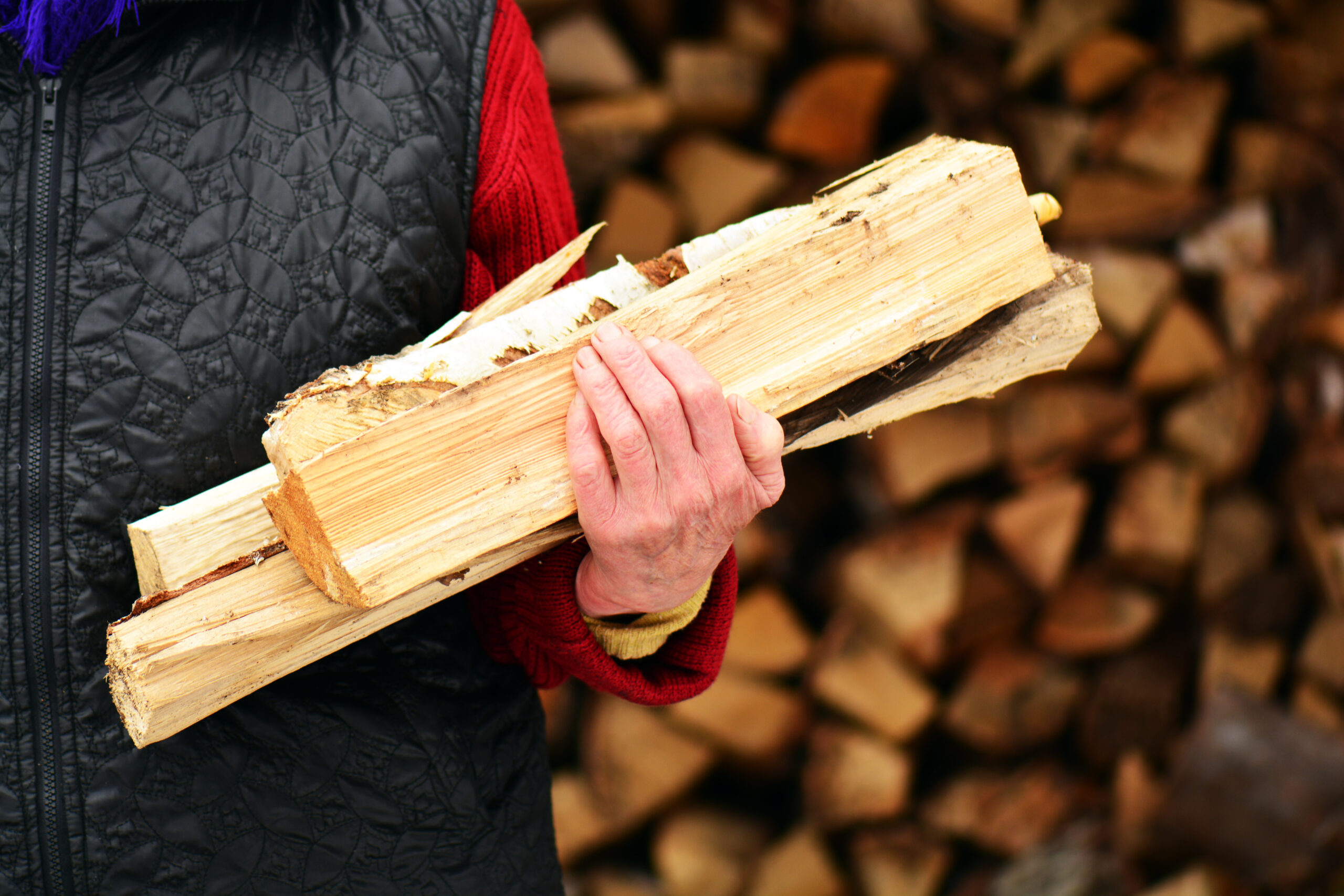 Close Up of Person Holding Firewood