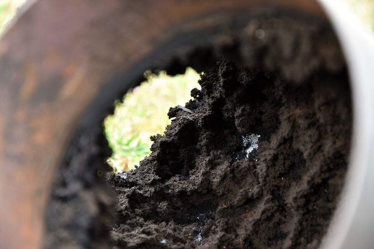 Creosote buildup inside a pipe